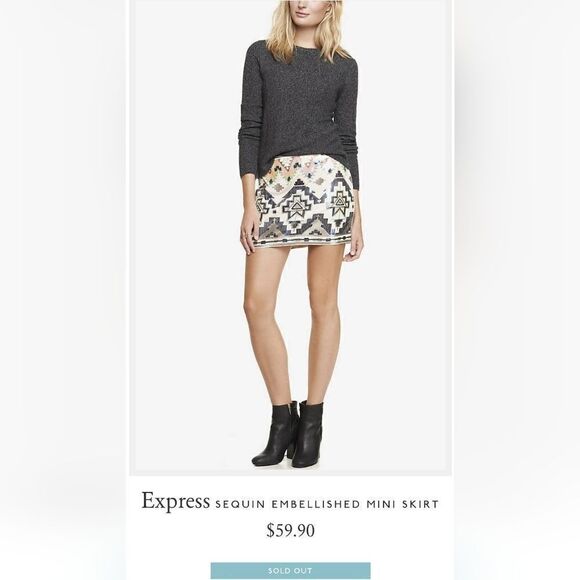 Express Aztec Sequin Embellished Fully Lined Mini Skirt - Picture 14 of 14
